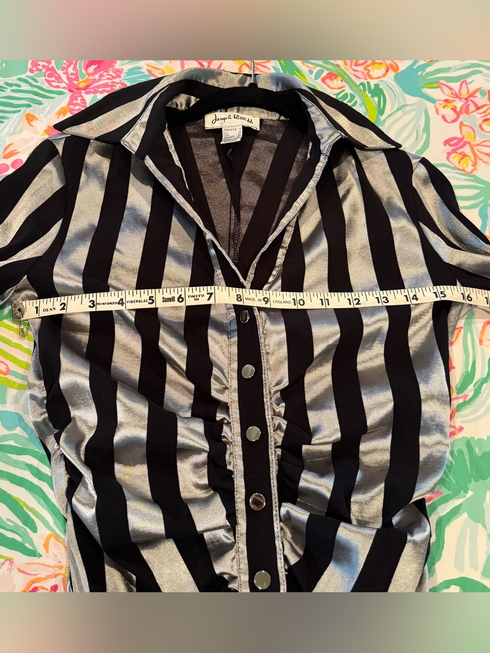 Joseph Ribkoff Black & Silver Striped Button-Front Blouse with silver buttons - Picture 7 of 8